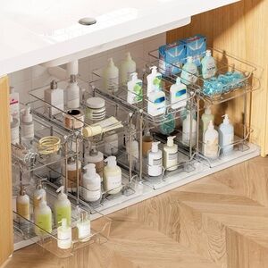 New Vtopmart 4 Pack 2 Tier Bathroom Under  Sink Organizer Storage,kitchen Clear